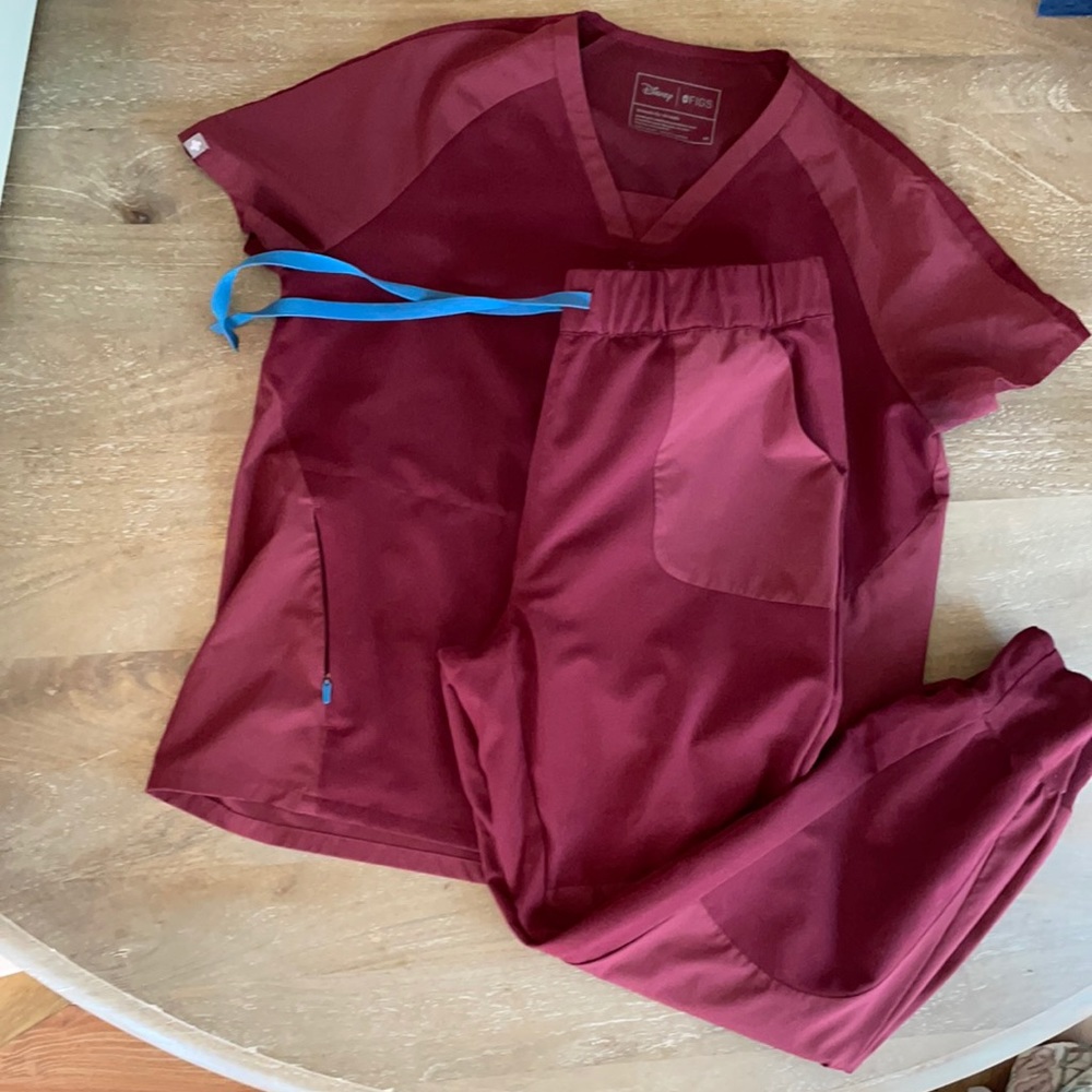 Figs x Disney maroon scrub set